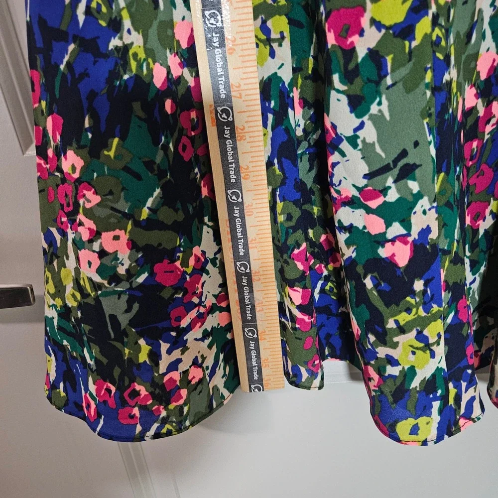 J. Crew Women Abstract Floral Fit & Flare Dress Green Pink Blue Size 4